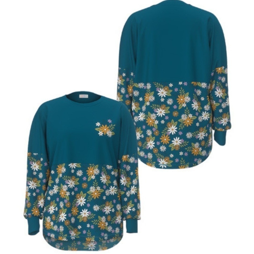 NWT XL LuLaRoe Supply Crew Teal Pullover With Daisy's Retail $60
